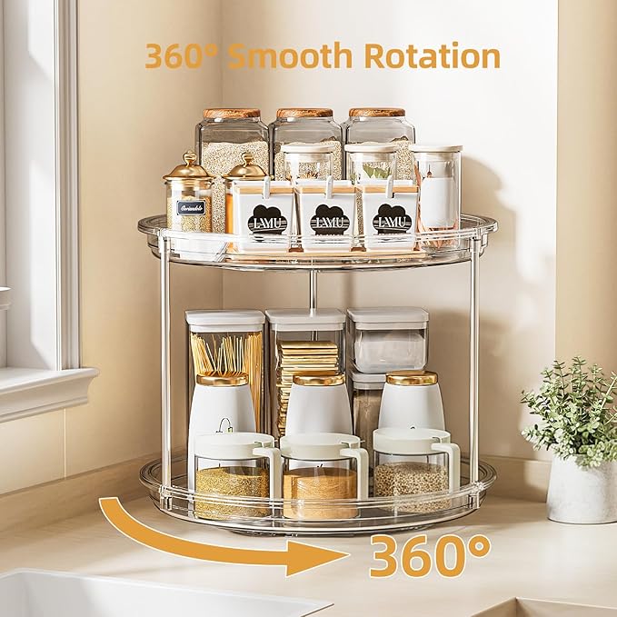 LAMU 2 Tier Lazy Susan Turntable Organizer for Cabinet, 9'' Rotating Spice Rack for Kitchen, Pantry, Countertop, Bathroom, Vanity, Under Sink, Medicine Cabinet Organizer, 4 Pack