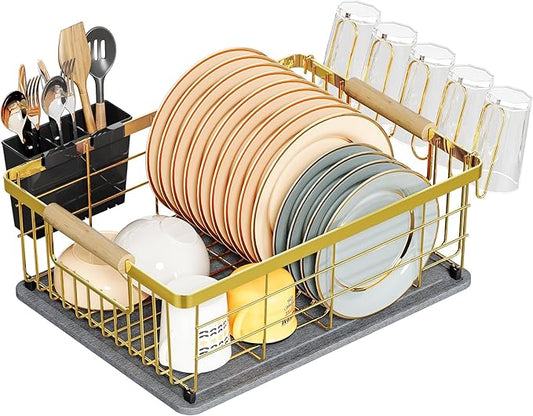 Dish Drying Rack Gold with Diatomaceous Earth 1 Tier