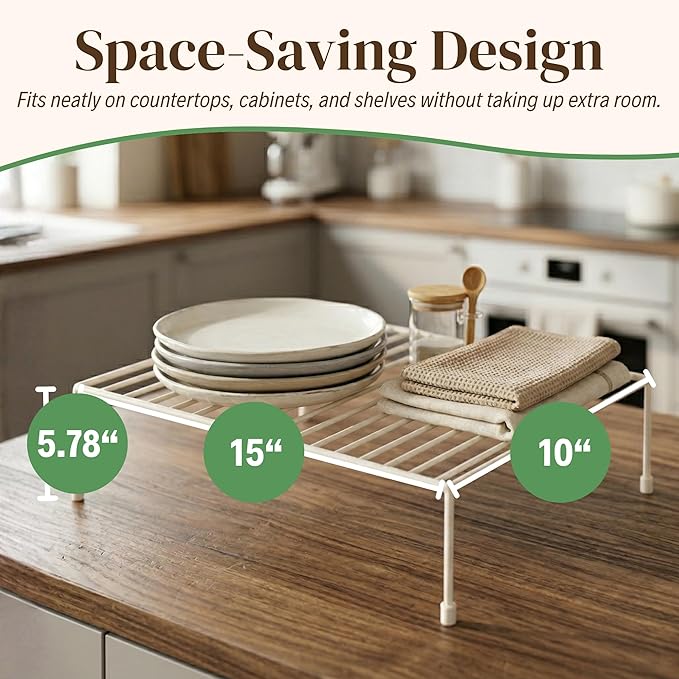 Evelots Kitchen Cabinet Wire Shelf Organizer/Rack - 4 Pack Sturdy Large Metal Shelf Risers - Double Your Counter Space - Great for Kitchen, Freezer, Pantry and Bathroom - Rustproof - White