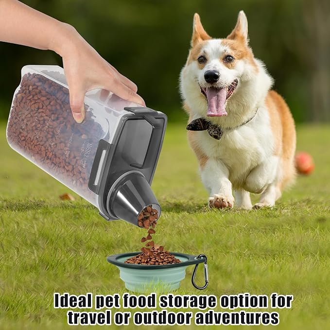 TBMAXS 2 Pack 3 Lbs Dog Cat Food Storage Containers for Travel, Portable Pet Food Storage Container, Easy-Pouring Bird Seed Dispenser, Airtight Rice Cereal Oatmeal Flour Holder -Translucent Grey