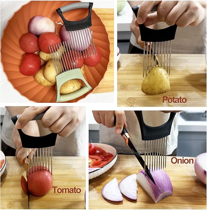 Onion Holder for Slicing Onion Slice Holder Kitchen Chopper Assistant Tool,Vegetable Cutter with Protective Cover for Tomato,Lemon,Potato,Egg,Food Slice Assistant,Gifts for Mom Grandma Women