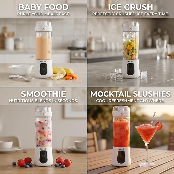 BLENDi Pro+ Portable Blender (17.5oz, White) – Powerful Ice Crushing 120W Motor, USB-C Rechargeable, Cordless Personal Blender Smoothies & Shakes – BPA-Free, Travel-Friendly