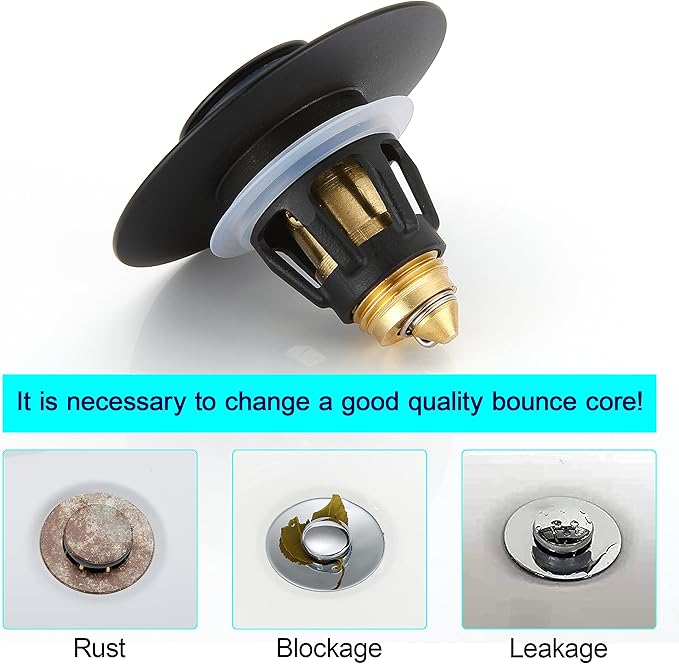 Universal 1.25" Bathroom Sink Stopper - Wash Basin Bounce Drain Filter, Pop Up Drain Stopper, Bullet Core Push Type Sink Stopper, Sink Drain Plug with Anti-Clogging Strainer, Matte Black1