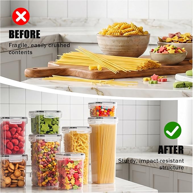 24 PCS Airtight Food Storage Containers with Lids, BPA Free Clear Plastic Kitchen and Pantry Organization and Storage Set for Flour, Sugar, Cereal, Pasta, Includes 24 Labels and Marker