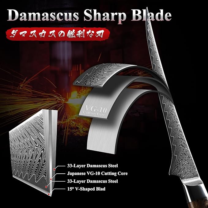 Dragon Creek Damascus Fillet Knife - Japanese Fillet Knife for Fish Vegetable Cutting Birthday Christmas Thanksgiving Gift for Mom or Dad