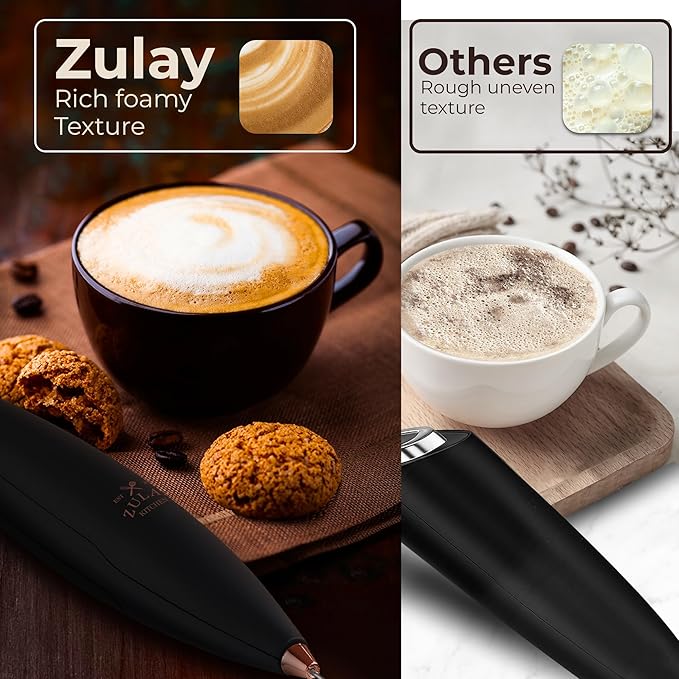 Zulay Kitchen Powerful Milk Frother Wand With Duracell Batteries - Ultra Fast Handheld Drink Mixer - Electric Whisk Foam Maker for Coffee, Lattes, Cappuccino & Matcha - Triple Whisk - Luster Copper