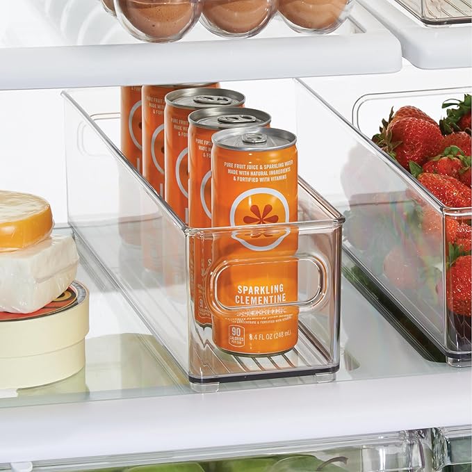 iDesign Stackable Fridge Bin with Handles - Ideal for Freezer or Pantry, Set of 2, Clear, Made in USA