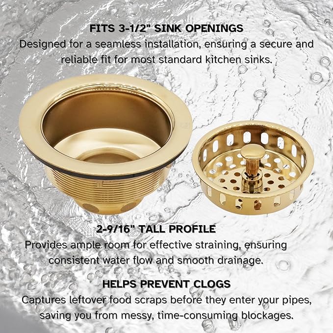Westbrass D2145-01 3-1/2" Post Style Large Kitchen Sink Basket Strainer, Polished Brass (2-Pack)