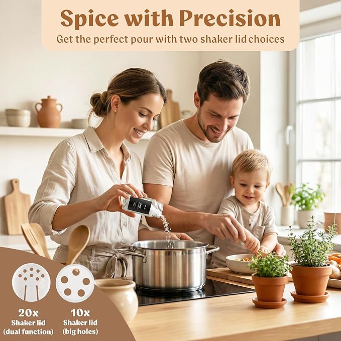 EDELHAUS Glass Spice Jars with Labels (24 x 4oz) Spice Containers with 240 Labels, Shaker Inserts, Funnel, Empty Square Empty Square Seasoning Organizer (Black Lids)
