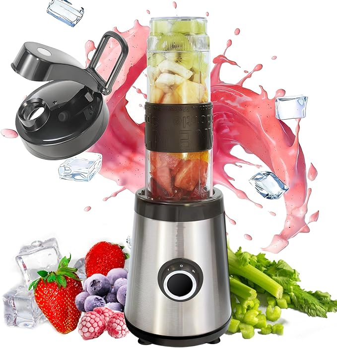 Portable Personal Blender Cup & Food Processor, small blender 20oz Travel Cup with To-Go Lid for Smoothies, Shakes, Frozen Fruit & Baby Food, 500W BPA-Free Black