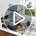 2 Tier Dish Drying Rack, Large Extendable Dish Racks for Kitchen Counter, Dishrack with Drainboard, 2-in-1 Anti-Rust Stainless Steel Dish Drainer with Utensil Holder (Black, double of Dish Rack)