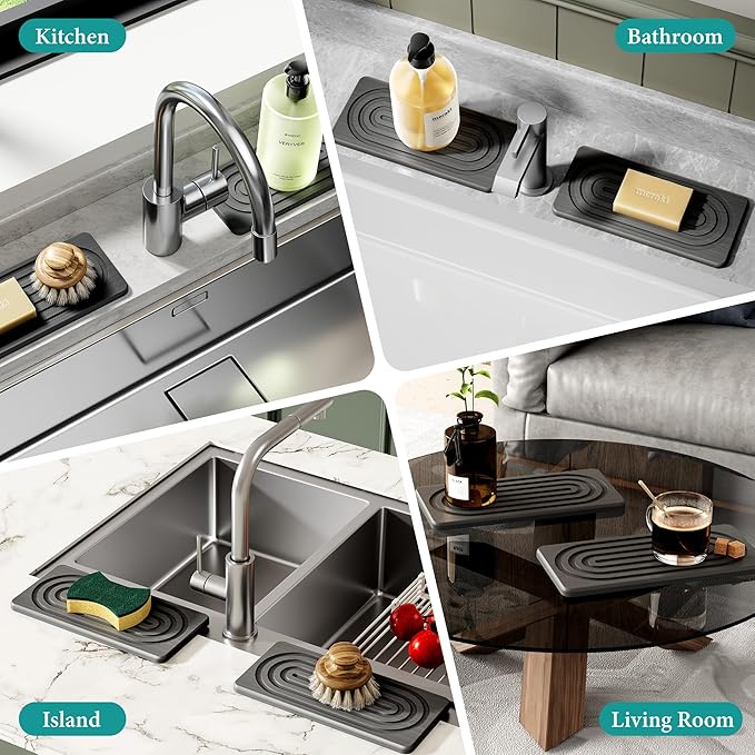 Water Absorbing Stone Tray, Quick Drying Diatomite Bathroom Tray Countertop, Stone Drying Mat for Kitchen Counter, Soap Dish Dispenser Vanity Organizer, Dark Grey-A-8.3" x 4"