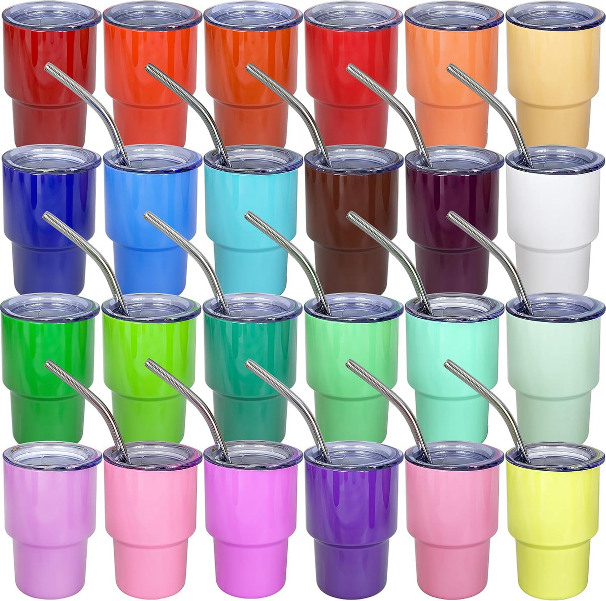24 Pack 3oz Mini Tumbler Shot Glass with Straw and Lid