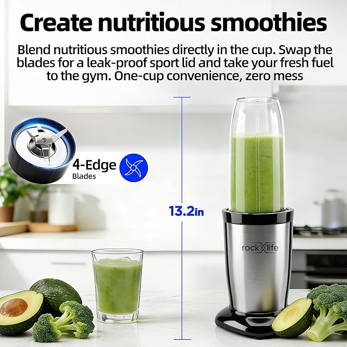 Personal Blender for Smoothies and Shakes, 2-in-1 Bullet Grinder with 24oz To-Go & 10oz Cup Portable Ice Crushing Mini, BPA-Free & Dishwasher Safe, Protein Shake Maker, Silver