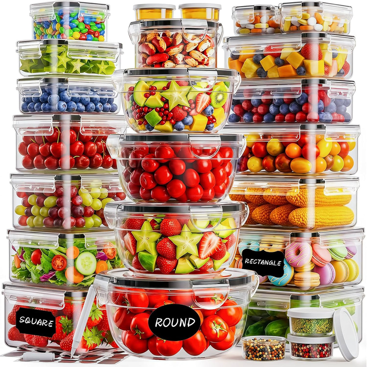 50 PCS Food Storage Containers with Lids BPA-Free (25 Containers & 25 Lids)