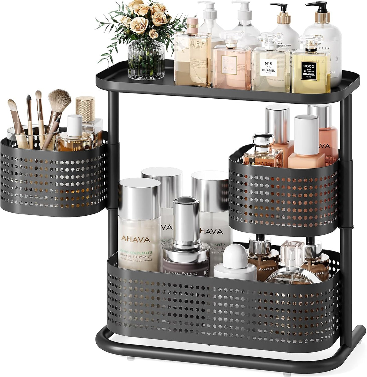 Metal Bathroom Counter Organizer，Rotating Countertop Storage Shelf