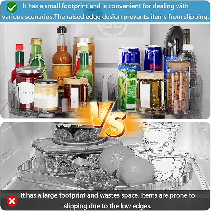 360° Rotating Lazy Susan for Refrigerator, 13.5''x8.5'' Clear Lazy Susan Turntable for Refrigerator Organizers and Storage, Kitchen, Table Top, Cabinet, Pantry, Countertop