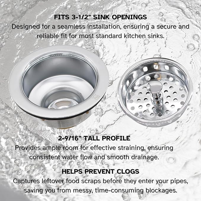 Westbrass D214-26 3-1/2" Post Style Large Kitchen Sink Basket Strainer, Polished Chrome
