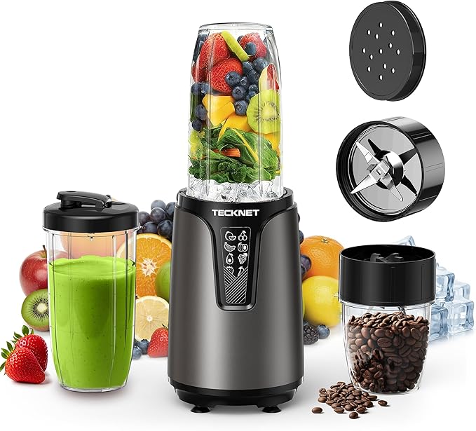 TECKNET 25000RPM Personal Blender, 1000W Smoothie Blender, Portable Small Blenders, Self-Clean Smoothie Maker, Mixer Grinder Combo - Protein Shakes, Puree & Coffee Grind, BPA-Free To-Go Cups 17oz&10oz