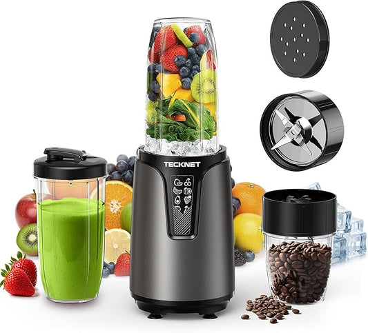 TECKNET 25000RPM Personal Blender, 1000W Smoothie Blender, Portable Small Blenders, Self-Clean Smoothie Maker, Mixer Grinder Combo - Protein Shakes, Puree & Coffee Grind, BPA-Free To-Go Cups 17oz&10oz
