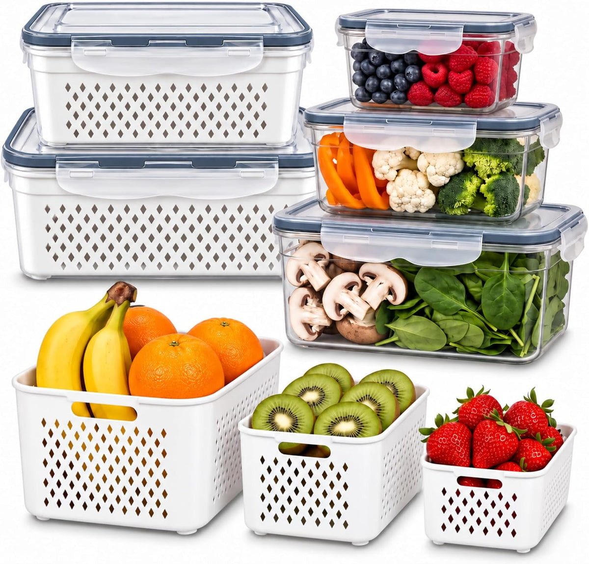 5 Pack Large Fruit Storage Containers for Fridge, Produce Storage Container