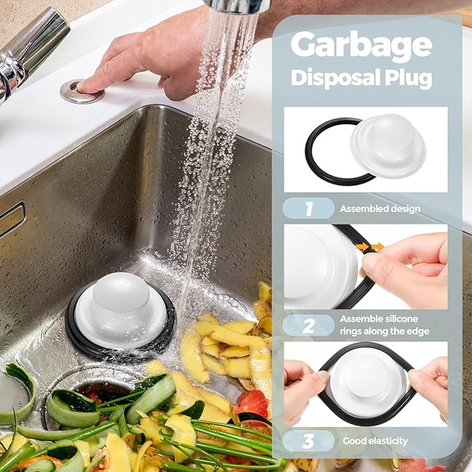 Mudder 3 Pcs Kitchen Sink Drain Strainer and Stopper Stainless Steel Garbage Disposal Plug with Handle Universal Anti-Clogging Kitchen Sink Filter Sieve Basket Strainer(Porcelain White)
