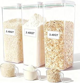 Pop Airtight Food Storage Containers with Lids for Kitchen Pantry Organizing Stackable Container for Cereal Snack Flour Sugar Coffee Spaghetti, 3.48qt *3