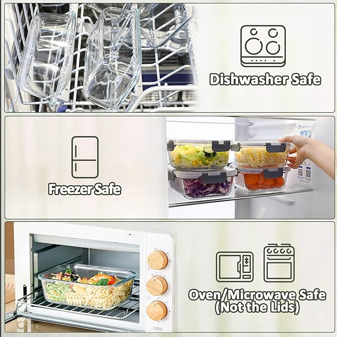 M MCIRCO [5-Packs, 30 Oz] Glass Meal Prep Containers with Snap Locking Lids Glass Food Containers,Airtight Lunch Container,Microwave, Oven, Freezer and Dishwasher
