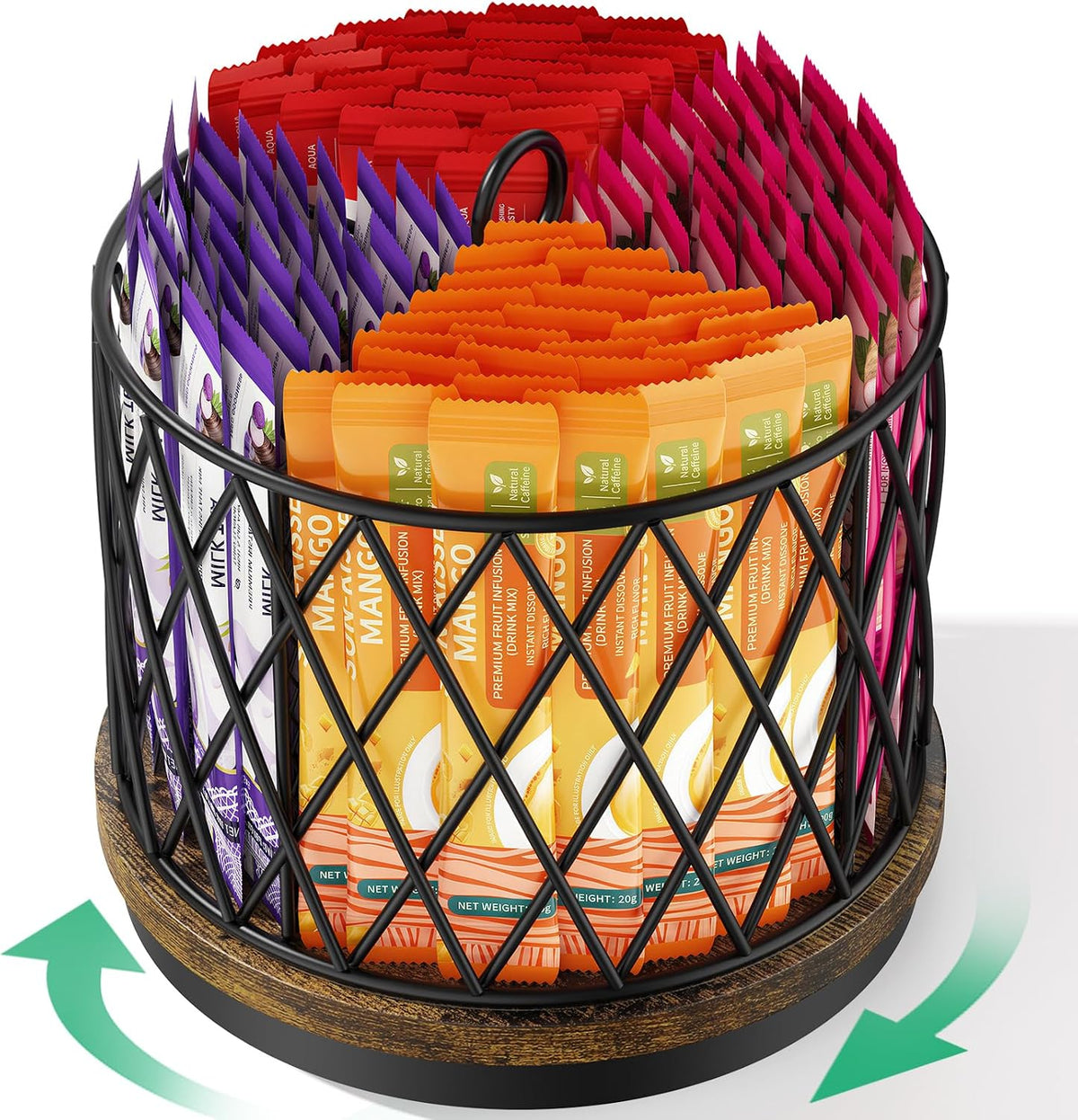 Drink Packet Organizer, 4-Compartment Rotating Drink Mix Holder