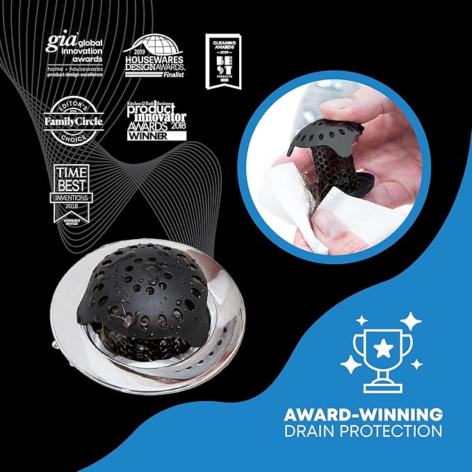 TubShroom Ultra Stainless Steel Drain Protector, Hair Catcher Strainer for Bathroom Tub and Shower, Matte Black, 1-Pack