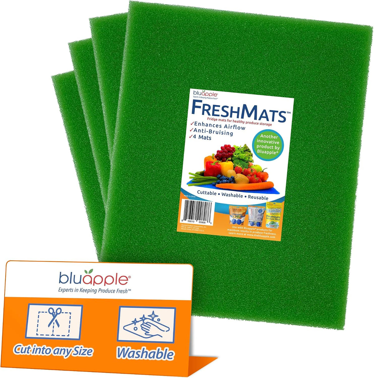FreshMats Fridge Bin Liners, Green, 12x15, Set of 4 Mats