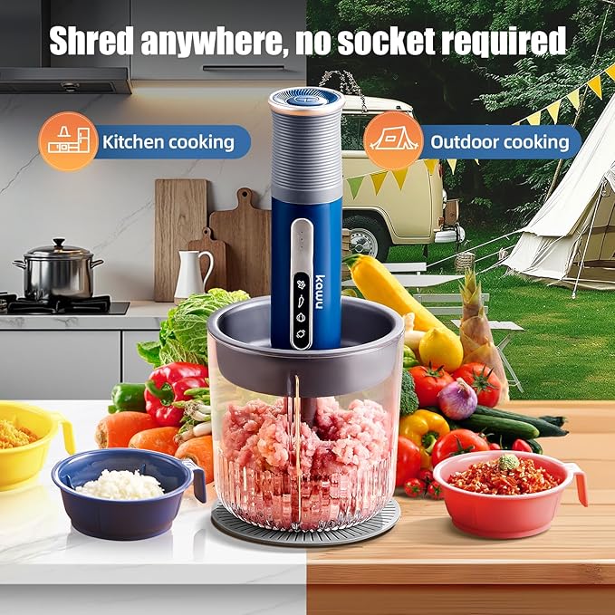 Kawu Cordless Mini Food Processor, Rechargeable Mini Food Chopper for Kitchen, Portable Meat Grinder with 2 Blades, Vegetable Chopper Blenders Shredder for Kitchen Home