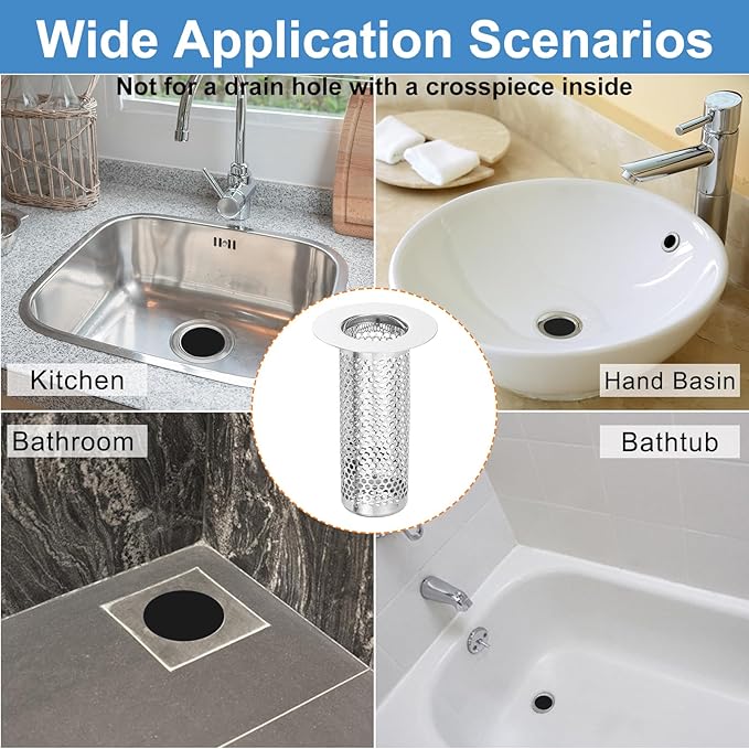 uxcell 4 Pack Shower Drain Strainer, 3.2" x 2" 304 Stainless Steel Floor Drain Strainer Deep Sink Hair Catcher for Kitchen Bathroom Balcony Floor Drain, Fit Hole Size from 1.1" to 2"