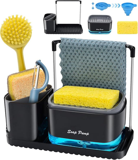 Kitchen Soap Dispenser Set with Tray and Sponge Holder