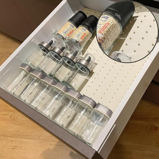 Gosmol Spice Drawer Organizer insert, Adjustable & Non-Slip Silicone Spice Drawer Liner
