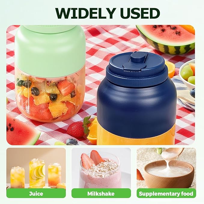 Portable Juicer, 44oz Wireless Blender Cup, USB Rechargeable Smoothie Maker for Shakes, Protein Drinks, Travel, Office, Outdoor – Leak Proof with Handle (Blue)