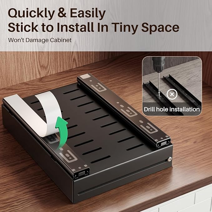SNTD Pull Out Spice Rack for Upper Cabinet - Expandable Organizer with Smooth Ball Bearing Slides, No Drill Mounting Spice Storage for Kitchen (2 Pack, 7.2" to 12.9" W X 10" D X 2.2" H)