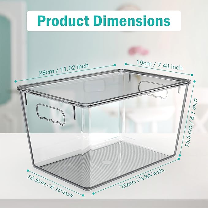 YAN & HIN 6 Pack Clear Storage Bins with Lids, Stackable Plastic Organizer Bins with Handles, Pantry Organizers and Storage for Kitchen Cabinet, Fridge, Bathroom, Closet and Shelf Organization