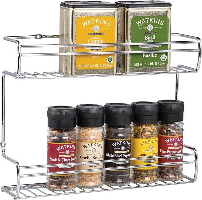 InterDesign Classico 2-Shelf Wall Mount Spice Organizer Rack for Kitchen Storage - Chrome