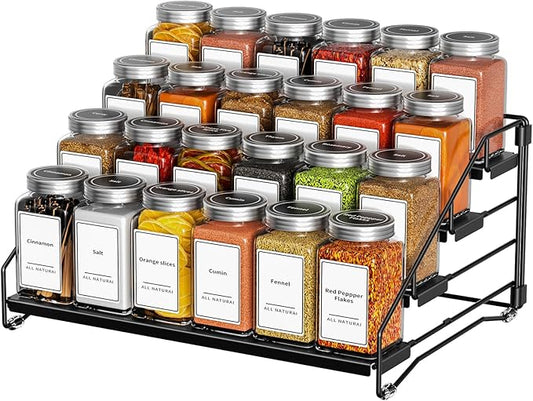 BOIVSHI 4 Tier Spice Rack for Cabinet, Spice Rack Organizer, Depth Adjustable Spice Holder for Countertop, Cupboard, Pantry, Seasoning Shelf, Metal