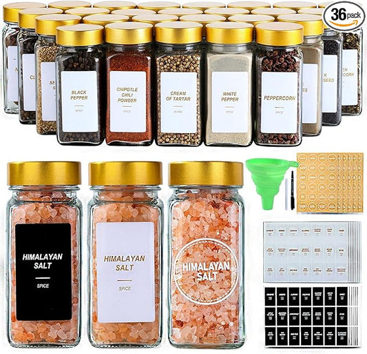 Glass Spice Jars with Label, 36
