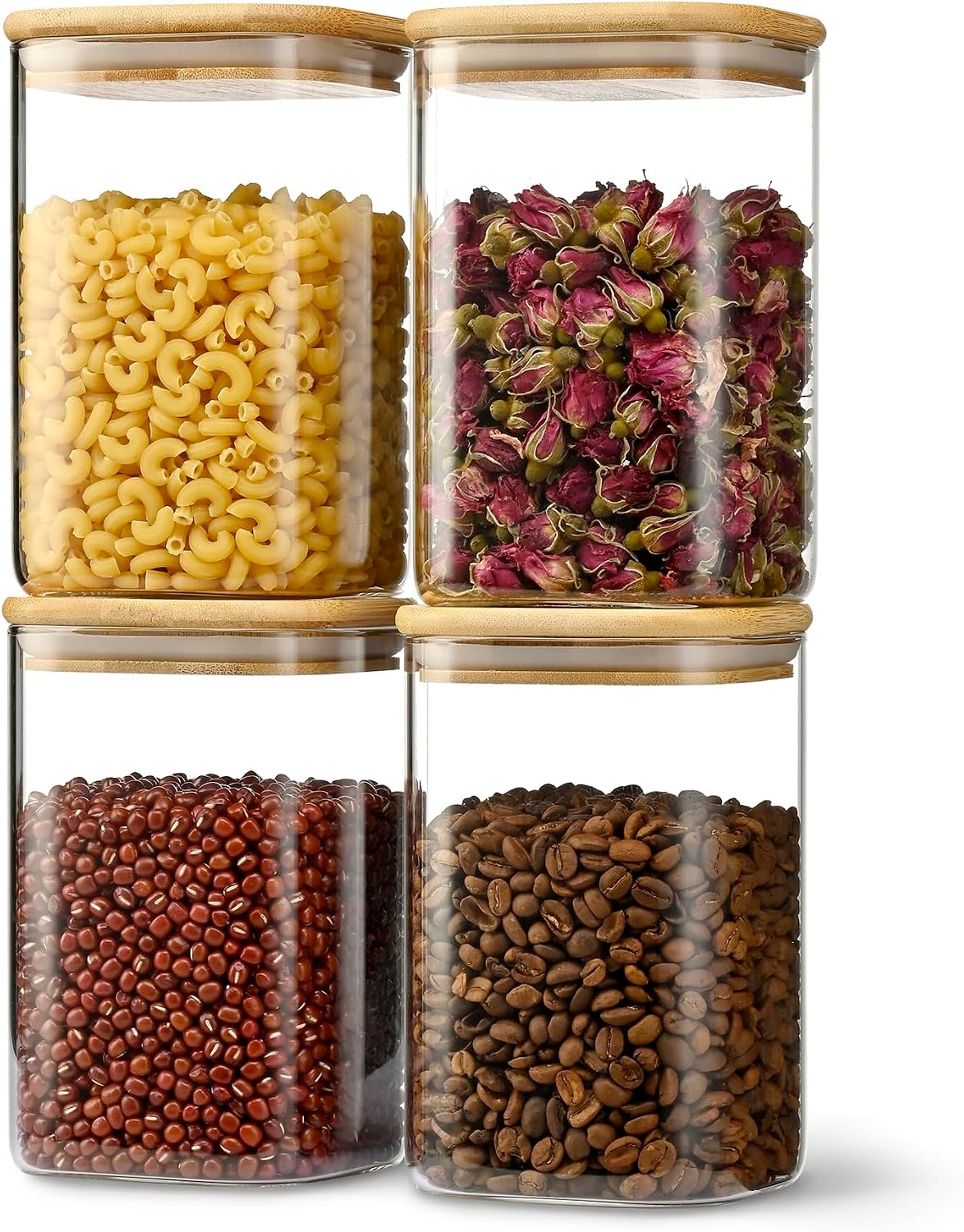 37oz/1.2Qt/1100ml Square Glass Storage Containers with Lids 4-Pack
