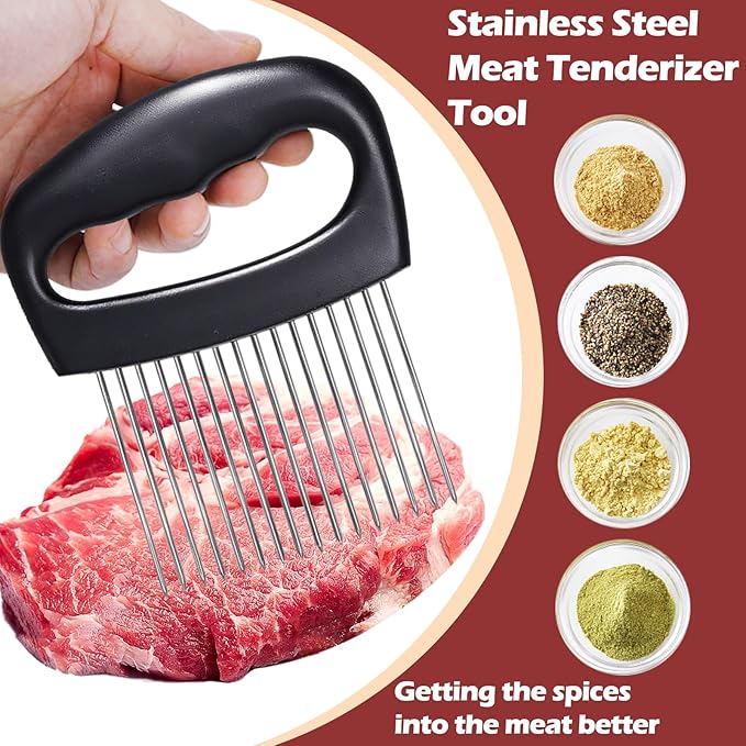 Hendiy Extra-Large Onion Holder for Slicing, 304 Stainless Steel Onion Slicer with 16 Long Needles, Onions Cutter Vegetable Chopper, Extra-Large Tomato Potato Slicer,Meat Tenderizer,Food Slicing Guide