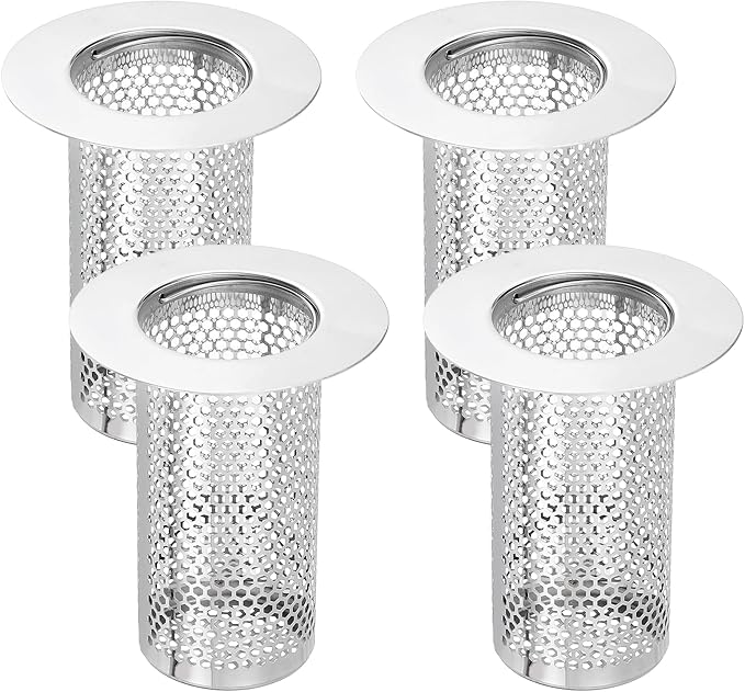 uxcell 4 Pack Shower Drain Strainer, 3.2" x 2.6" 304 Stainless Steel Floor Drain Strainer Deep Sink Hair Catcher for Kitchen Bathroom Balcony Floor Drain, Fit Hole Size from 1.5" to 2.6"