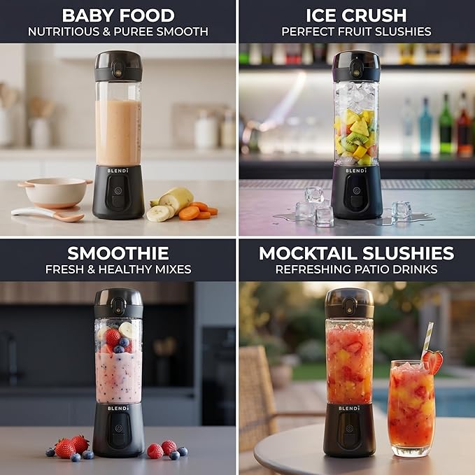 BLENDi Pro+ Portable Blender (17.5oz, Black) – Upgraded Ice Crushing 120W Motor, USB-C Rechargeable, Cordless Personal Blender Smoothies & Shakes – BPA-Free, ravel-Friendly (NEW)