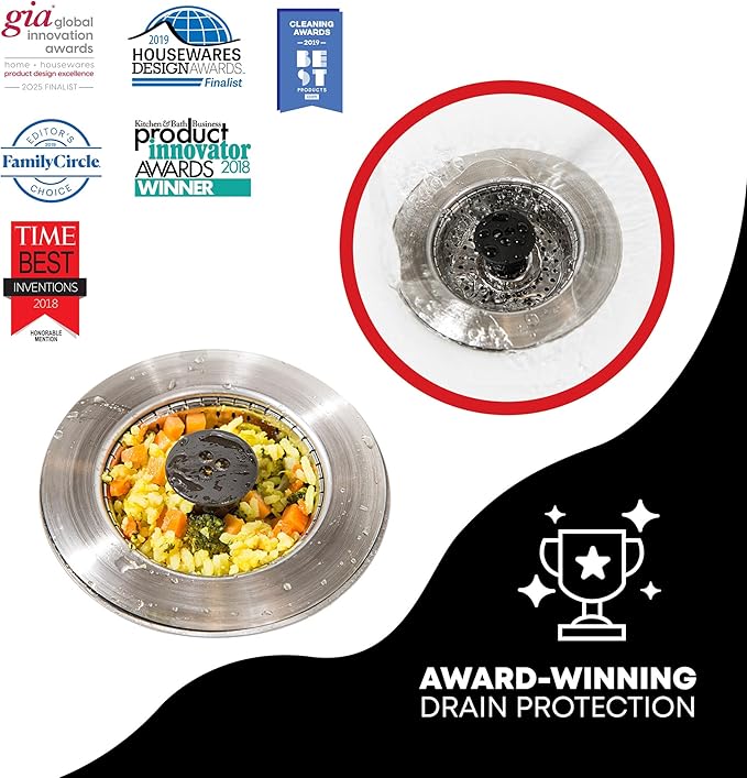 Kitchen SinkShroom Revolutionary Clog-Free Stainless Steel Sink Strainer, Black, 1-(Pack)