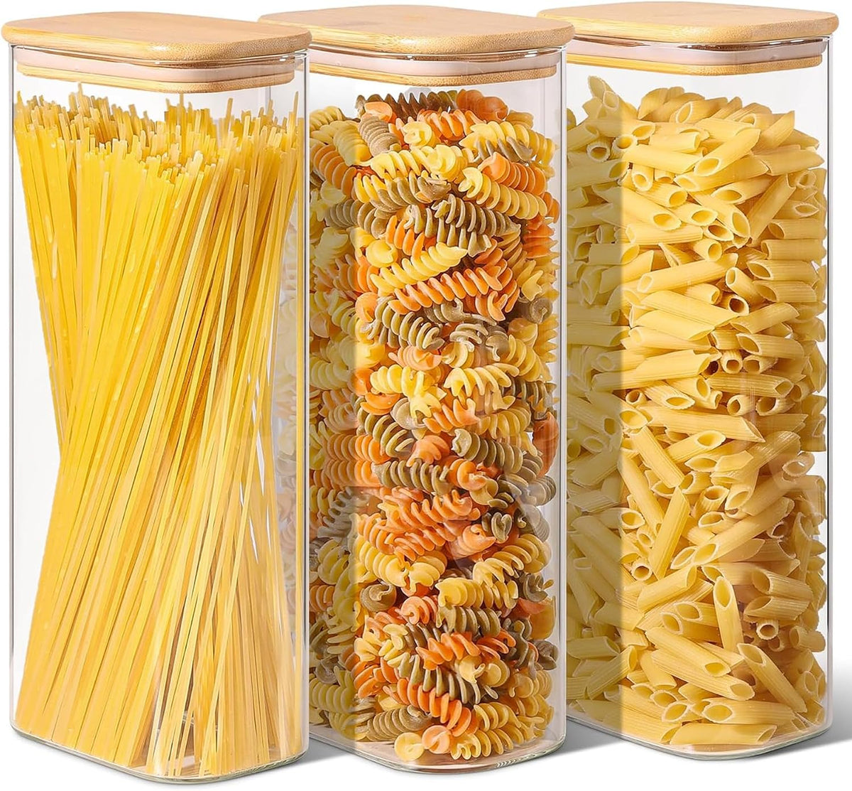 Pasta Containers Storage 2.2 Qt, Set of 3 Tall Glass Spaghetti Jar