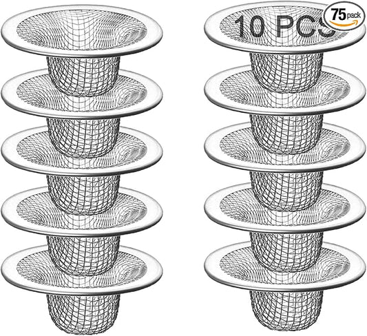 10PCS Mesh Sink Drain Strainer Bathroom, 2.75" Stainless Steel Slop Basket Filter Trap Hair Catcher, Tub Drain Screen Filter Cover Mesh Bathroom Bathtub RV Laundry Lavatory Balcony Utility
