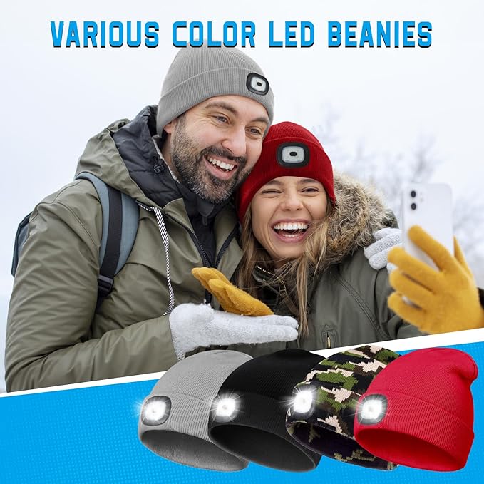 Beanie Hats with Light, USB Rechargeable LED Hand Free Headlamp, Ideal for Camping, Hiking, Fathers Day Dad Gifts, Birthday Gifts for Husband, Dad, Men, 1 Pack, Grey