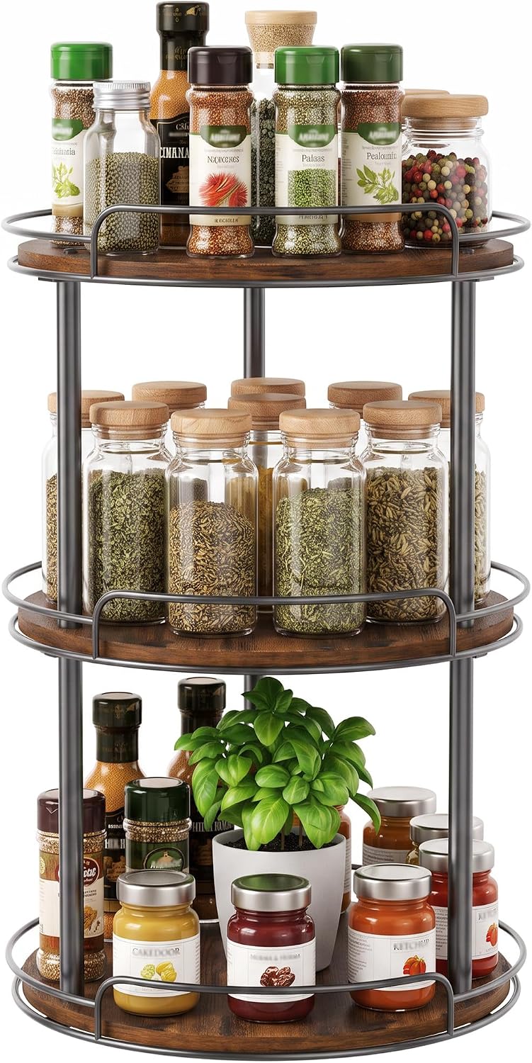 3-Tier Lazy Susan Spice Rack, 10'' Rotating Turntable for Cabinet